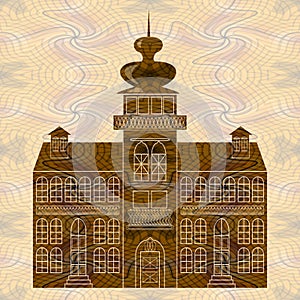 Old castle building on textured background. Monument sihlouette in baroque on rennaisance style