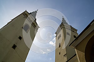 Old castle or a church on the hill or in the city.