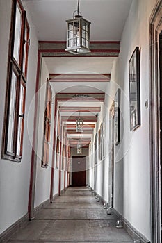 Old castle corridor with wooden floorboards