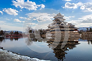 Old castle in japan. Matsumoto castle against blue sky in Nagono city, Japan. Castle in Winter. Travel Matsumoto Castle with froze