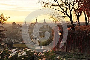 Old castle in in Kamianets-Podilskiy in the evening