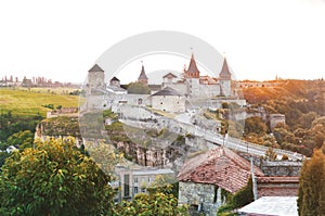 Old Castle in Kamianets-Podilskyi in sun light , Ukraine