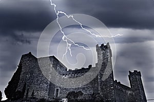 Old castle with lightning