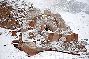 Old castle near Dogubayazit in winter, Eastern Turkey