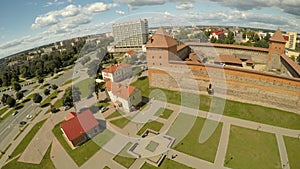 The old castle of Prince Gedimin in the city of Lida. Belarus. Aerial view.