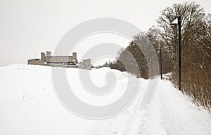 Old castle in Rakvere, Estonia during winter season