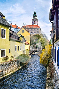 Old castle and the river in Cesky Krumlov, Bohemia, Czeh republic.