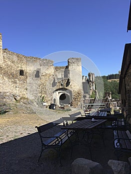 An old castle ruin on the mountain