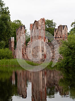 Old castle ruins landscape at summer day .