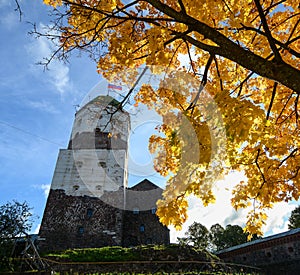 Old castle and Saint Olaf tower in Vyborg, Russia