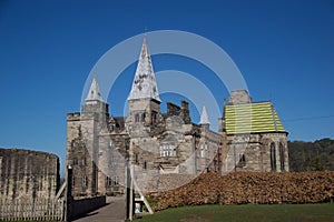 Old castle wall and Gothic castle