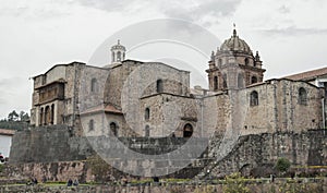 Old catholic church facade in Cuzco Peru