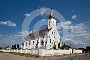 Old catholic church of the Holy Trinity in Kossovo. Kosava village, Brest region, Belarus photo