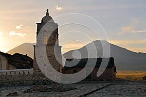 Old Catholic stone church in Sajama, Bolivia photo