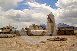 Old Catholic stone church in Sajama, Bolivia photo