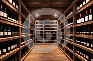 old cellar with bottles and barrels, wooden wine shelves, wine cellar, aesthetic storage, expensive alcoholic