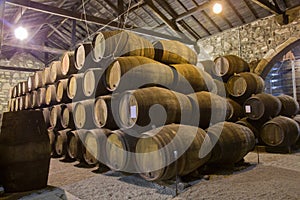 Old cellar with wine barrels