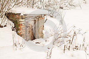 Old cellar in winter day, Kuldiga, latvia