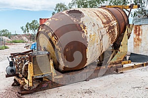 Old cement mixer converted for use in opal mining in Lightning Ridge, Australia