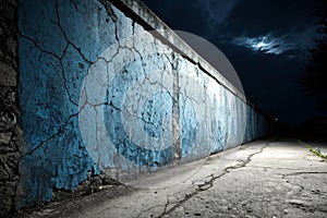 Old cement wall with abstract blue pattern