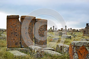 Old cemetery stone crosses in Armenia