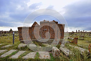 Old cemetery stone crosses in Armenia