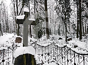 Old cemetery in wintertime