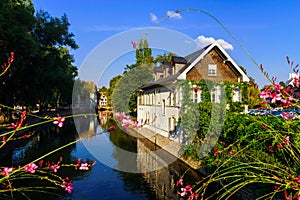 Old center of Strasbourg. Typical alsacien houses on the river.