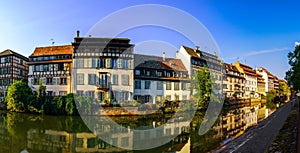 Old center of Strasbourg. Typical alsacien houses on the river.