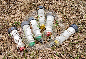 Old ceramic high voltage insulators