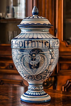 An old ceramic pharmacy jar