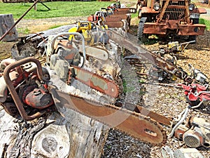 Old chainsaws and forestry equipment in Oregon
