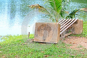 Old chair deduct riverside in public park photo