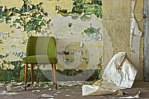 Old chair flaked wall