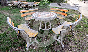 Old chair and table made from cement