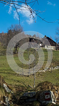 old chalets in valsesia during spring photo