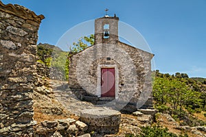 Old chapel in abandoned village of Casenove in Corsica