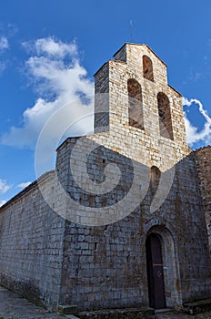 Old chapel in the forest in Spain. Shrine of the Mother of God of the Coll