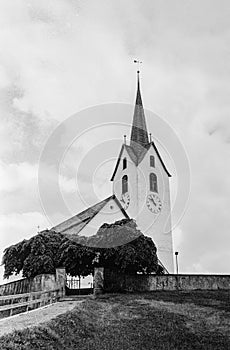 An old chapel in the village of Versam in the Swiss Alps with analogue photography - 1