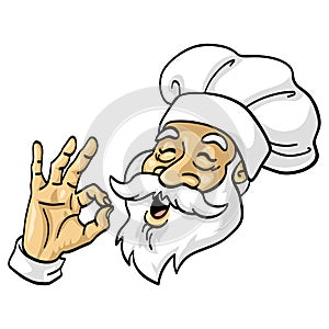 Old Chef OK Okay Sign Chef Hat Mascot Character Design Smiling Vector