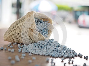 Old chemical fertilizer until the pellets start to break in the sack