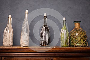 Old chemical laboratory. Photo of an old laboratory with a lot of bottles and dirt