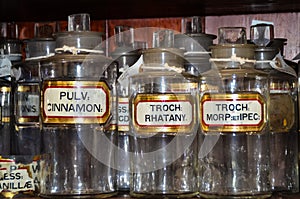 Old Chemist display of medicine bottles