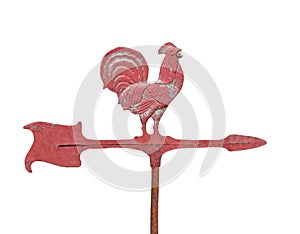 Old chicken weathervane isolated.