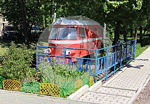 Old childrens railway locomotive. Gorky Park