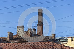 Old chimneys on the  building in St. Petersburg