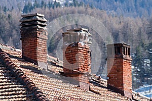 Old chimneys made of bricks