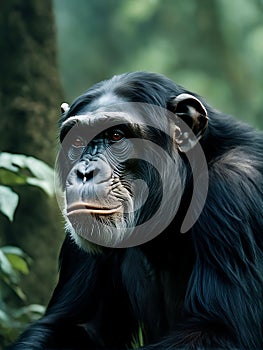 Old chimpanzees in the wild. Hyper-realistic realistic texture, dramatic lighting. Close up