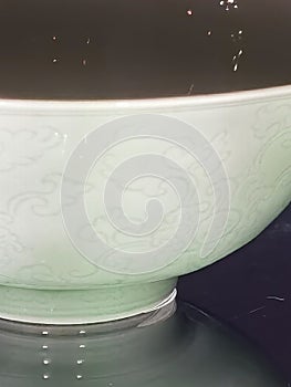 Old China Ming Dynasty Zhengtong Tianshun Ceramic Antique Porcelain Bowl Longquan Celadon Glaze Lotus Carvings Azul Crafts