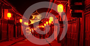 Old china town red lantern night